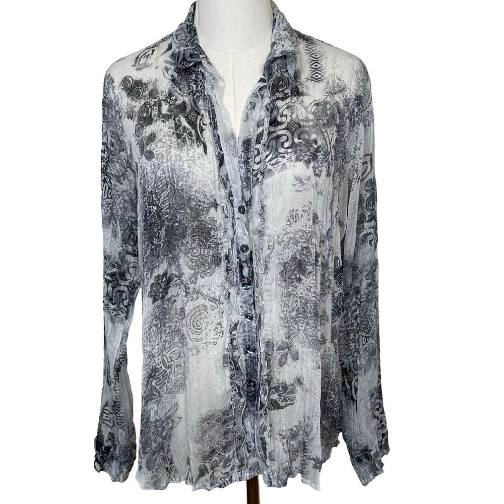 Vintage CHICOS Sheer Burnout‎ Floral Print Button Up Blouse 0 S Y2K Fairy Grunge